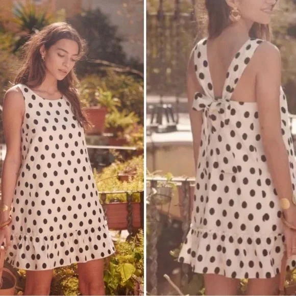 New! Sézane Mathilde Black & White Polka Dot Mini Dress 🖤Size 38 US 6 - Picture 4 of 15